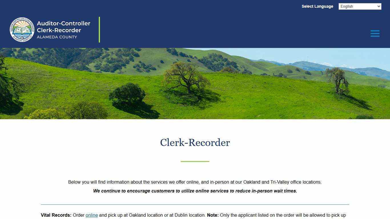 Clerk-Recorder | Alameda County | Alameda County Auditor-Controller/Clerk-Recorder